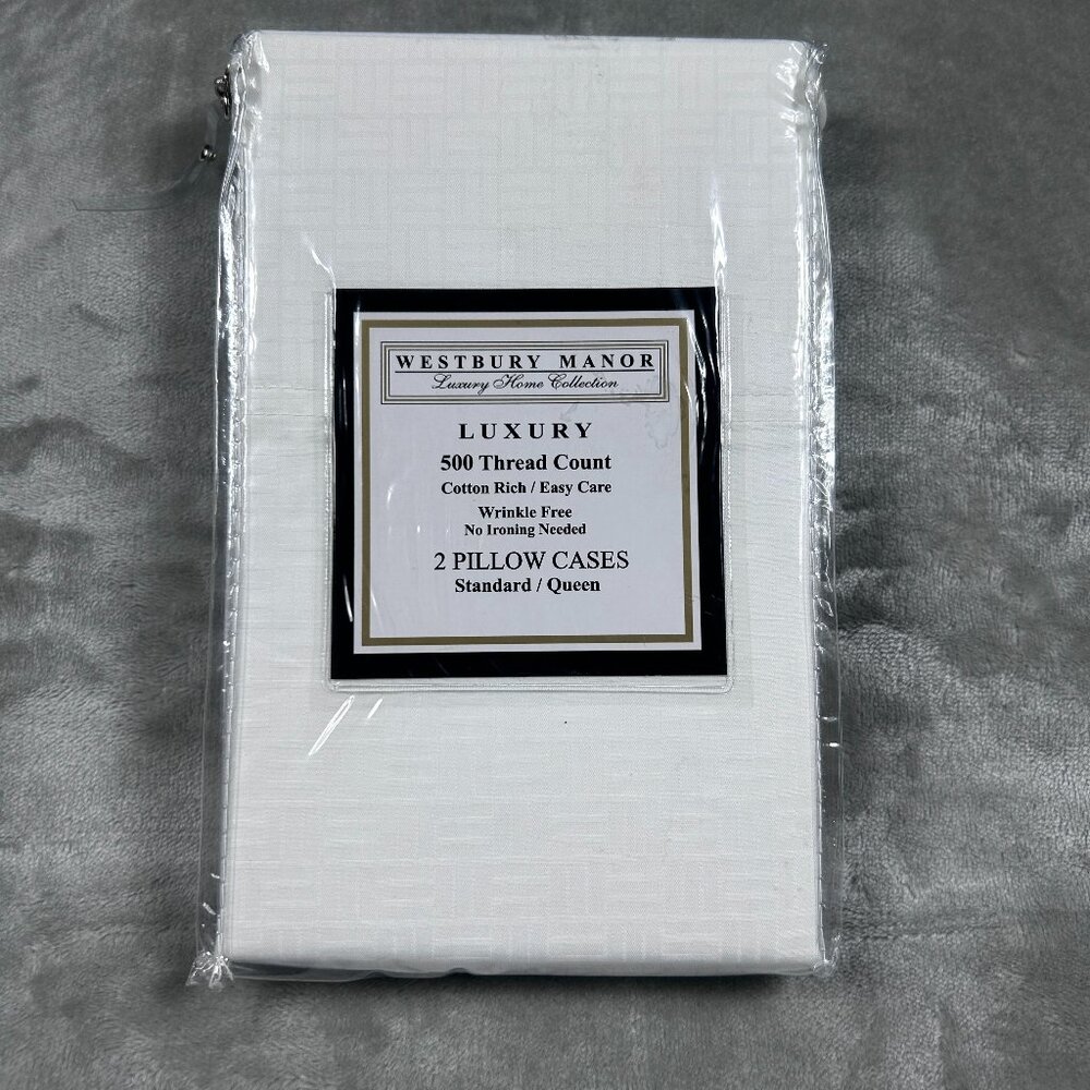Westbury Manor Pillowcases White Standard Queen Cotton Wrinkle Free Quiet Luxury